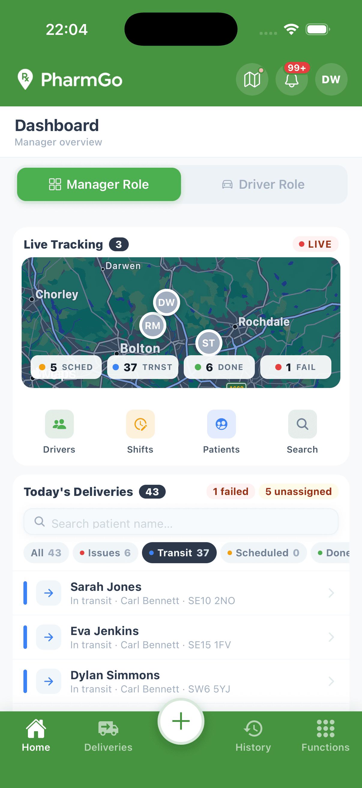 Manager Home on mobile